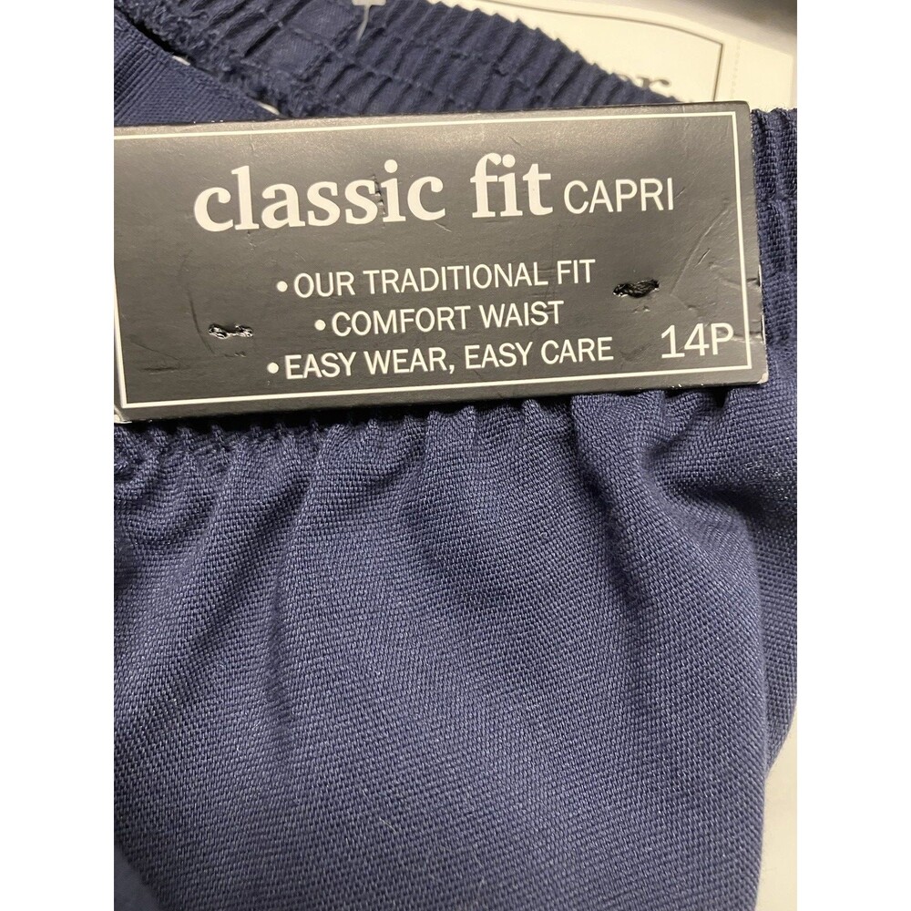 Petite Alfred Dunner Newport Drk Blue PullOn Capri Pants 14P Grommet Accent, NWT - Picture 4 of 6